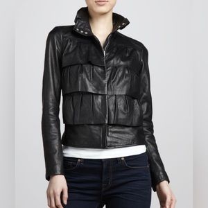 Diane von Furstenberg Cupcake Tiered Leather Bomber Jacket